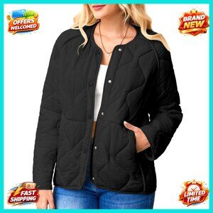 Oversized Quilted Puffer Jacket Lightweight Button Down Winter Coat Padded